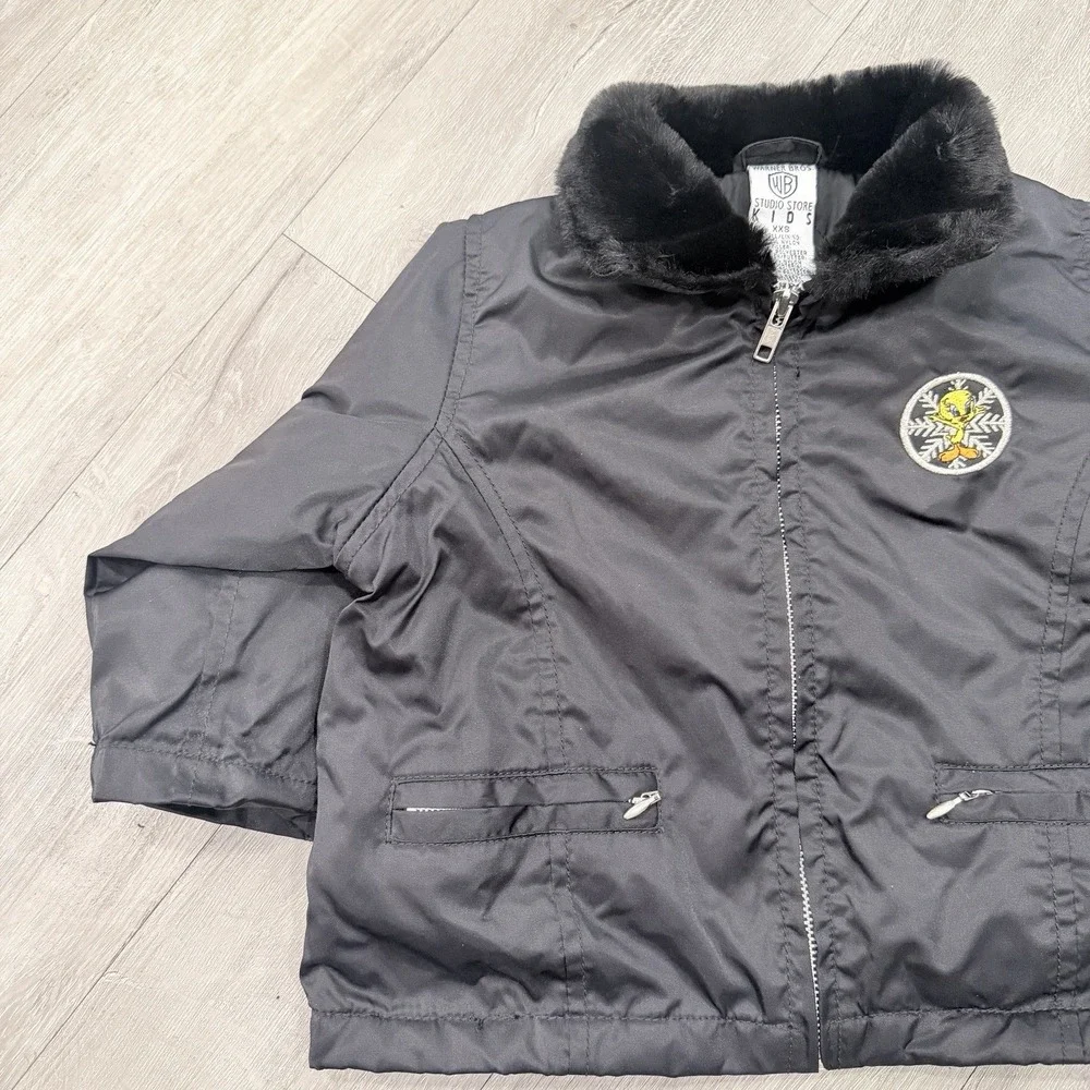 Vintage 1997 Warner Bros Studio Store Kids Tweety Bird Black Winter Jacket XXS